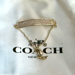 Coach Gold-toned Pavé Bar Signature C Slider Bracelet